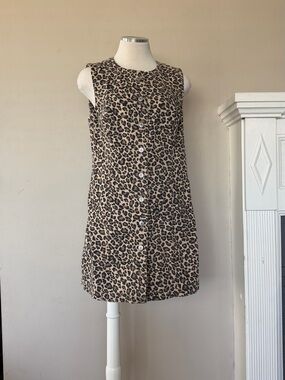 Abercrombie & Fitch Sleeveless Leopard Print Button-Front Dress - Brown